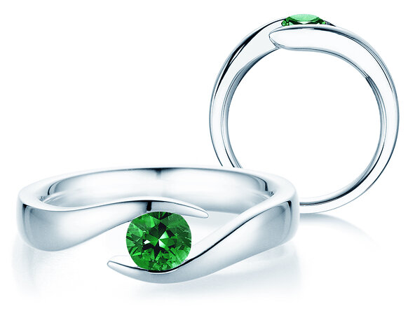 Verlovingsring Twist Colour in 9K witgoud met smaragd 0,50ct