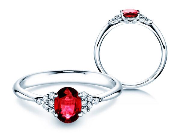 Verlovingsring Vivid in platina 950/- met robijn 1,00ct en diamanten 0,12ct