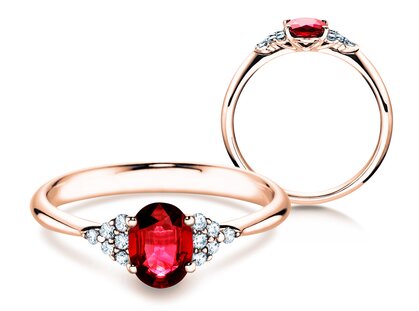 Verlovingsring Vivid in 14K roségoud met robijn 1,00ct en diamanten 0,12ct