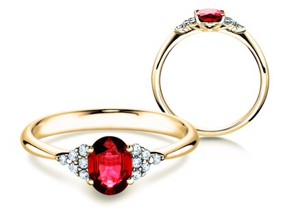 Verlovingsring Vivid in 18K geelgoud met robijn 1,00ct en diamanten 0,12ct