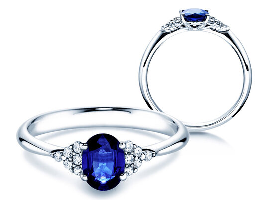 Verlovingsring Vivid in 14K witgoud met saffier 1,00ct en diamanten 0,12ct