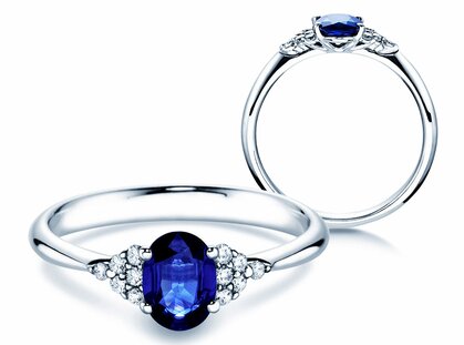 Verlovingsring Vivid in 14K witgoud met saffier 1,00ct en diamanten 0,12ct