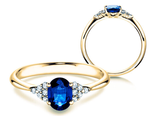 Verlovingsring  in 9K witgoud met saffier 1,00ct en diamanten 0,12ct