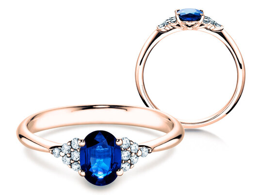 Verlovingsring  in 9K witgoud met saffier 1,00ct en diamanten 0,12ct