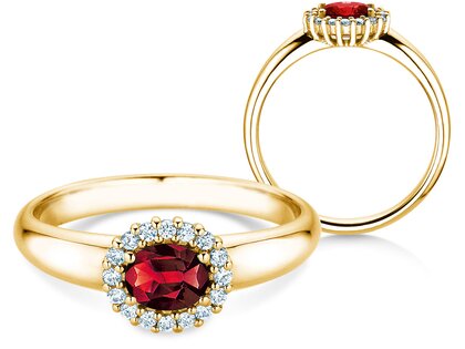 Verlovingsring Windsor Cross in 14K geelgoud met robijn 0,60ct en diamanten 0,12ct