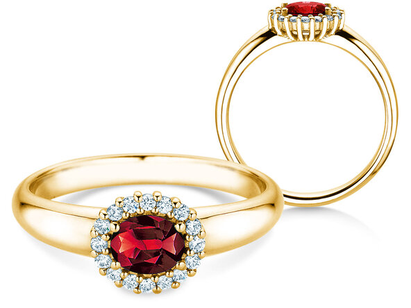 Verlovingsring Windsor Cross in 14K geelgoud met robijn 0,60ct en diamanten 0,12ct