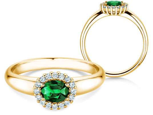 Verlovingsring Windsor Cross in 9K witgoud met smaragd 0,60ct en diamanten 0,12ct
