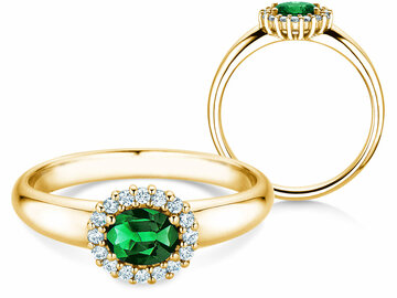 Verlovingsring Windsor Cross in 9K witgoud met smaragd 0,60ct en diamanten 0,12ct