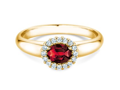 Verlovingsring Windsor Cross in 14K geelgoud met robijn 0,60ct en diamanten 0,12ct