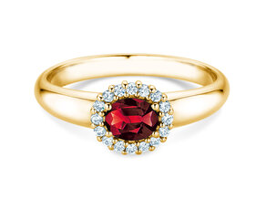 Verlovingsring Windsor Cross in 14K geelgoud met robijn 0,60ct en diamanten 0,12ct