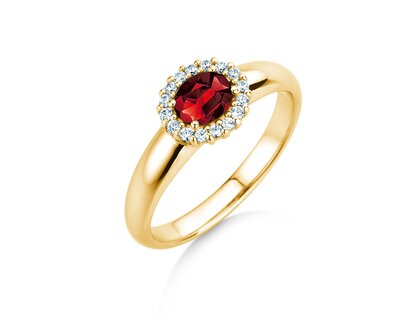 Verlovingsring Windsor Cross in 14K geelgoud met robijn 0,60ct en diamanten 0,12ct
