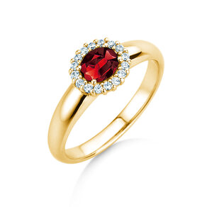 Verlovingsring Windsor Cross in 14K geelgoud met robijn 0,60ct en diamanten 0,12ct