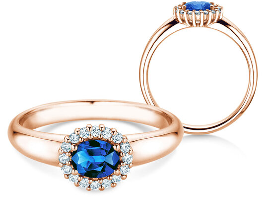 Verlovingsring Windsor Cross in 9K witgoud met saffier 0,60ct en diamanten 0,12ct