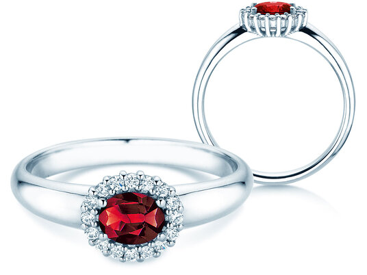 Verlovingsring Windsor Cross in 9K witgoud met robijn 0,60ct en diamanten 0,12ct