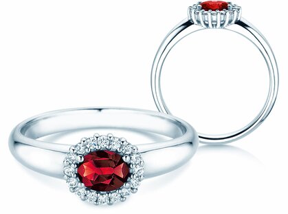Verlovingsring Windsor Cross in 18K witgoud met robijn 0,60ct en diamanten 0,12ct