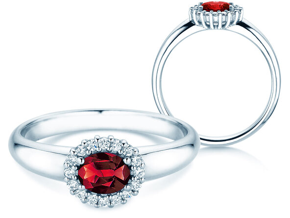 Verlovingsring Windsor Cross in 9K witgoud met robijn 0,60ct en diamanten 0,12ct