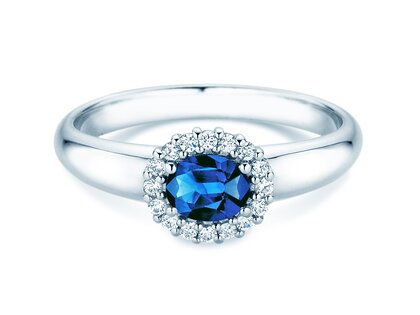 Verlovingsring Windsor Cross in 14K witgoud met saffier 0,60ct en diamanten 0,12ct