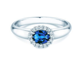Verlovingsring Windsor Cross in 14K witgoud met saffier 0,60ct en diamanten 0,12ct