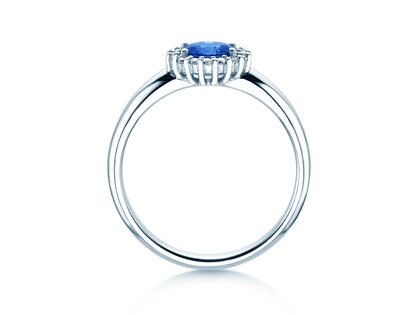 Verlovingsring Windsor Cross in 14K witgoud met saffier 0,60ct en diamanten 0,12ct