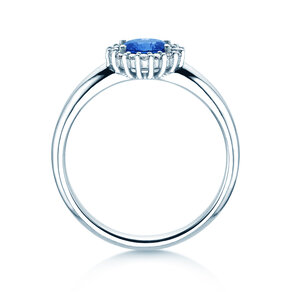 Verlovingsring Windsor Cross in 14K witgoud met saffier 0,60ct en diamanten 0,12ct