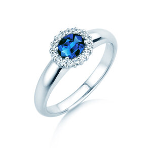 Verlovingsring Windsor Cross in 14K witgoud met saffier 0,60ct en diamanten 0,12ct