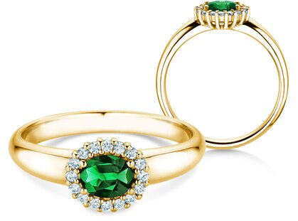 Verlovingsring Windsor Cross in 18K geelgoud met smaragd 0,60ct en diamanten 0,12ct