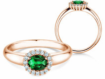 Verlovingsring Windsor Cross in 14K roségoud met smaragd 0,60ct en diamanten 0,12ct