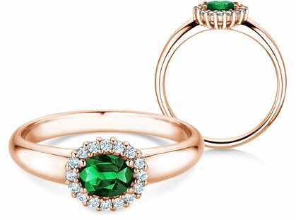 Verlovingsring Windsor Cross in 14K roségoud met smaragd 0,60ct en diamanten 0,12ct