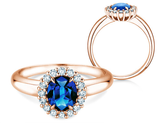 Verlovingsring Windsor Royal in 9K witgoud met saffier 1,20ct en diamanten 0,28ct