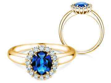 Verlovingsring Windsor Royal in 14K witgoud met saffier 1,20ct en diamanten 0,28ct