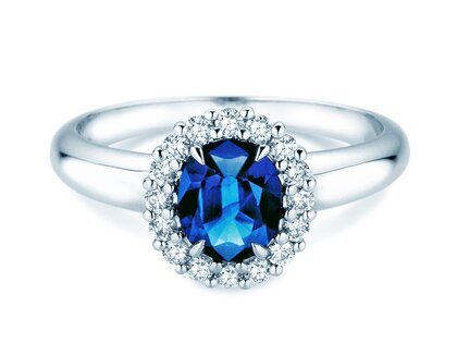 Verlovingsring Windsor Royal in platina 950/- met saffier 1,20ct en diamanten 0,28ct