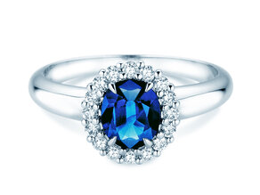 Verlovingsring Windsor Royal in platina 950/- met saffier 1,20ct en diamanten 0,28ct