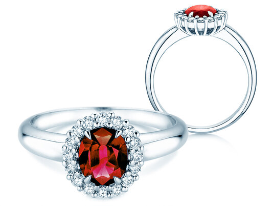Verlovingsring Windsor Royal in 9K witgoud met robijn 1,20ct en diamanten 0,28ct