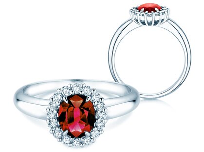 Verlovingsring Windsor Royal in 14K witgoud met robijn 1,20ct en diamanten 0,28ct
