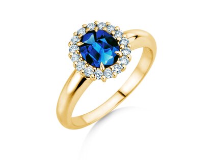 Verlovingsring Windsor Royal in 14K geelgoud met saffier 1,20ct en diamanten 0,28ct