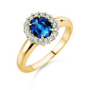 Verlovingsring Windsor Royal in 14K geelgoud met saffier 1,20ct en diamanten 0,28ct