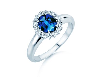 Verlovingsring Windsor Royal in platina 950/- met saffier 1,20ct en diamanten 0,28ct