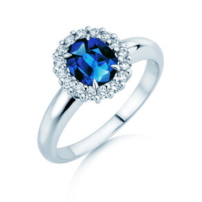 Verlovingsring Windsor Royal in platina 950/- met saffier 1,20ct en diamanten 0,28ct