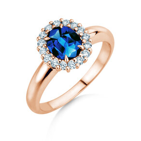 Verlovingsring Windsor Royal in 14K roségoud met saffier 1,20ct en diamanten 0,28ct
