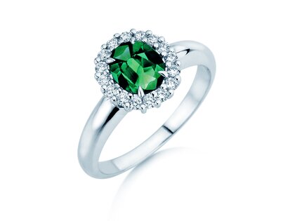 Verlovingsring Windsor Royal in 14K witgoud met smaragd 1,20ct en diamanten 0,28ct