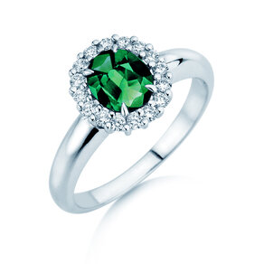 Verlovingsring Windsor Royal in 14K witgoud met smaragd 1,20ct en diamanten 0,28ct