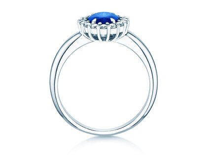Verlovingsring Windsor Royal in platina 950/- met saffier 1,20ct en diamanten 0,28ct