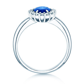 Verlovingsring Windsor Royal in platina 950/- met saffier 1,20ct en diamanten 0,28ct