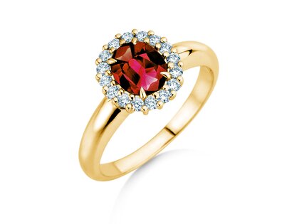 Verlovingsring Windsor Royal in 14K geelgoud met robijn 1,20ct en diamanten 0,28ct