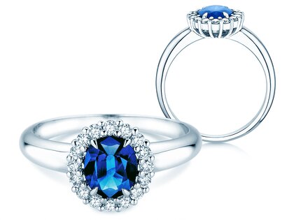 Verlovingsring Windsor Royal in platina 950/- met saffier 1,20ct en diamanten 0,28ct