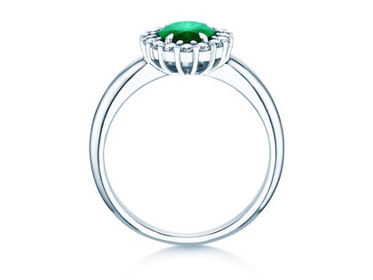 Verlovingsring Windsor Royal in 14K witgoud met smaragd 1,20ct en diamanten 0,28ct