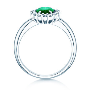 Verlovingsring Windsor Royal in 14K witgoud met smaragd 1,20ct en diamanten 0,28ct