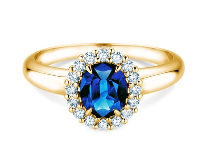 Verlovingsring Windsor Royal in 14K geelgoud met saffier 1,20ct en diamanten 0,28ct