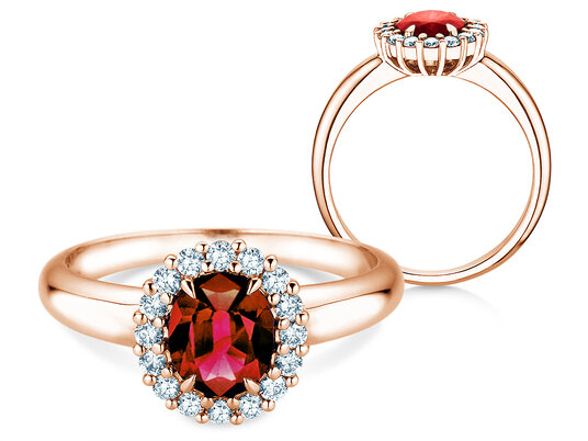 Verlovingsring Windsor Royal in 9K witgoud met robijn 1,20ct en diamanten 0,28ct