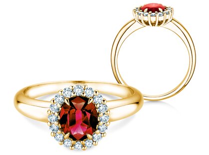 Verlovingsring Windsor Royal in 18K geelgoud met robijn 1,20ct en diamanten 0,28ct